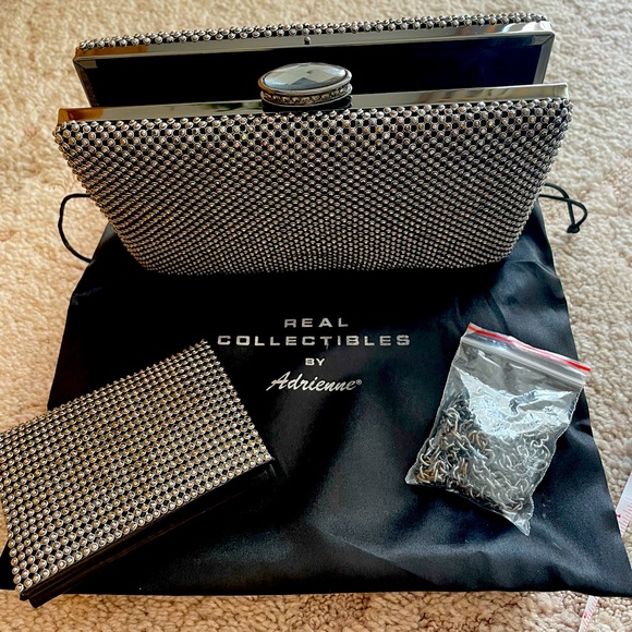 Real Collectibles by Adrienne Handbags - Charcoal evening bag with rhinestone and oval closure